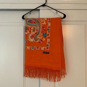 Orange Cashmere Scarf w/ Stitching